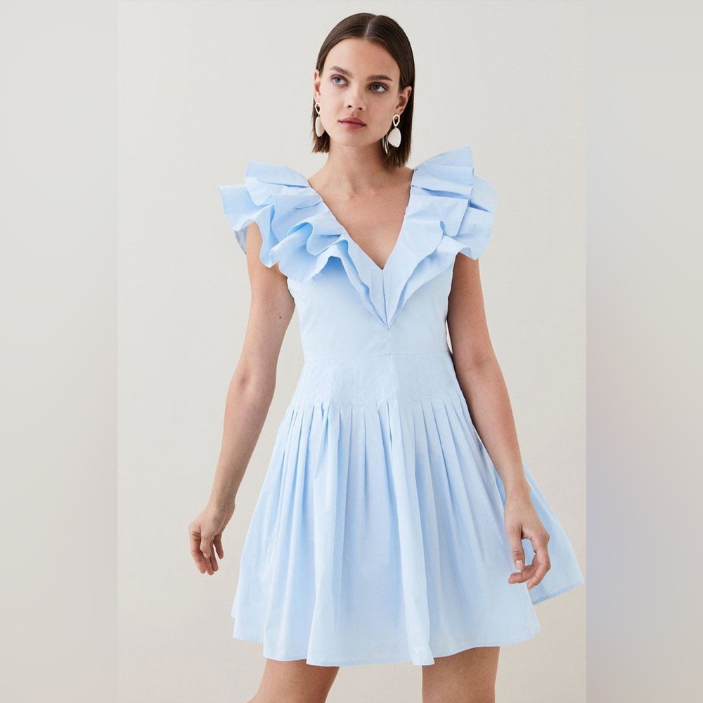 Taffeta Frill Pintuck Mini Dress